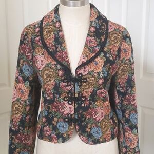 VINTAGE Tapestry Floral Jacket Black Blush Pink Olive Green